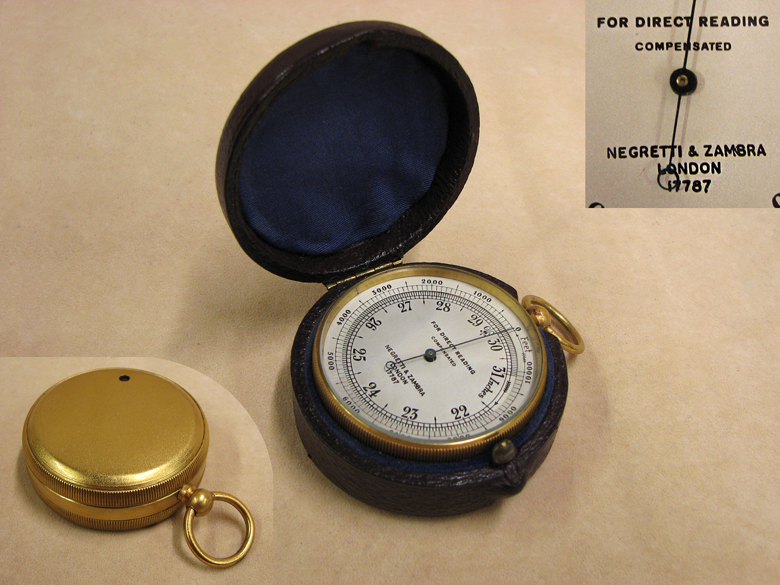 Antique brass pocket barometer signed Negretti & Zambra London